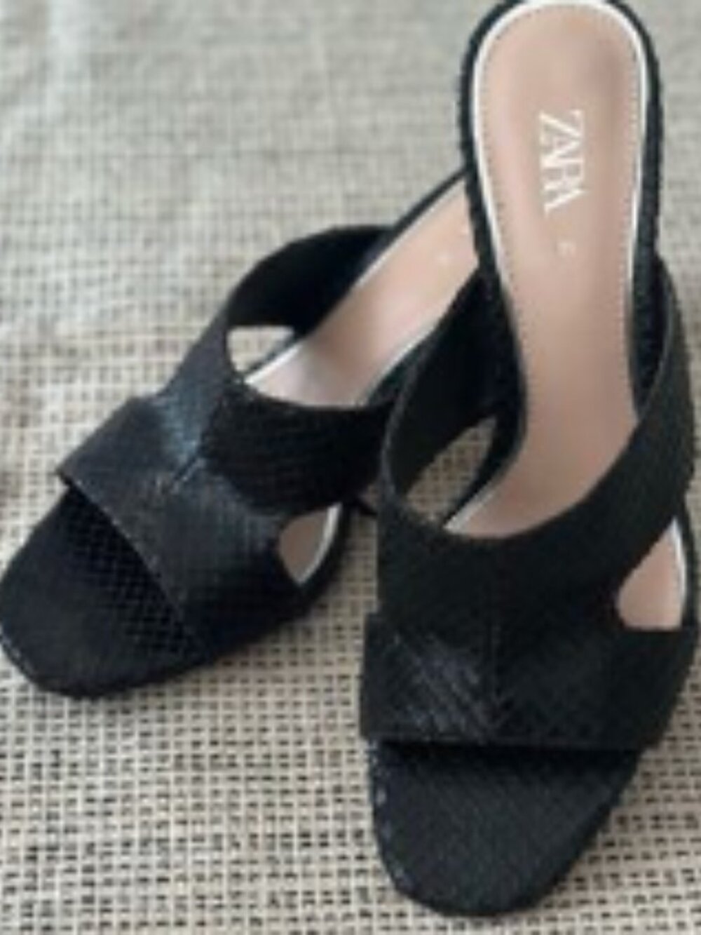 Zara Black Snakeskin Print Leather High-Heeled Mules Size 9